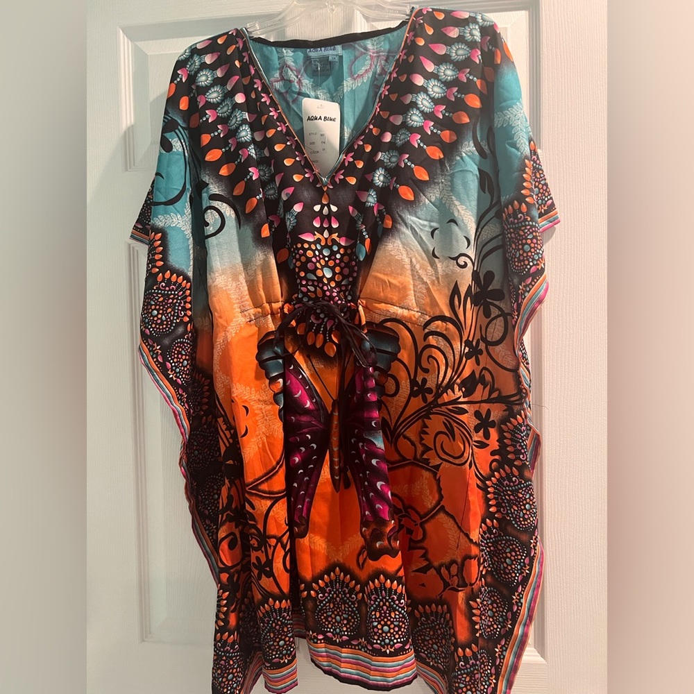Aqua Blue Colorful Cover Up/Tunic